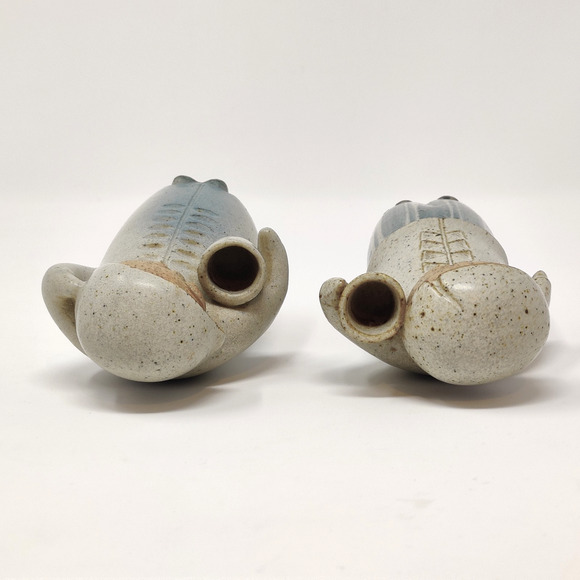 Japanese Pottery Stoneware Sweet Couple Holding Pots Blue Cream Cute Kawaii 5" - Picture 13 of 16